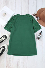 Lace Sleeve Pleated Mock Neck Blouse - View 6 | TEVQA