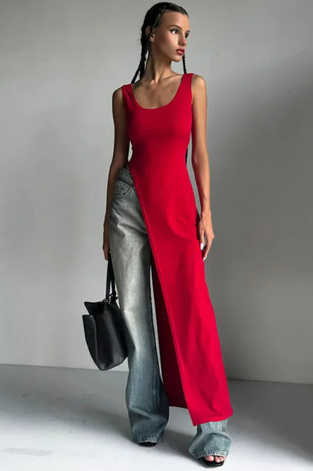 Diagonal Hem Maxi Knit Top - View 13 | TEVQA