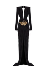 Embellished V Neck Draped Gown | Dress In Beauty