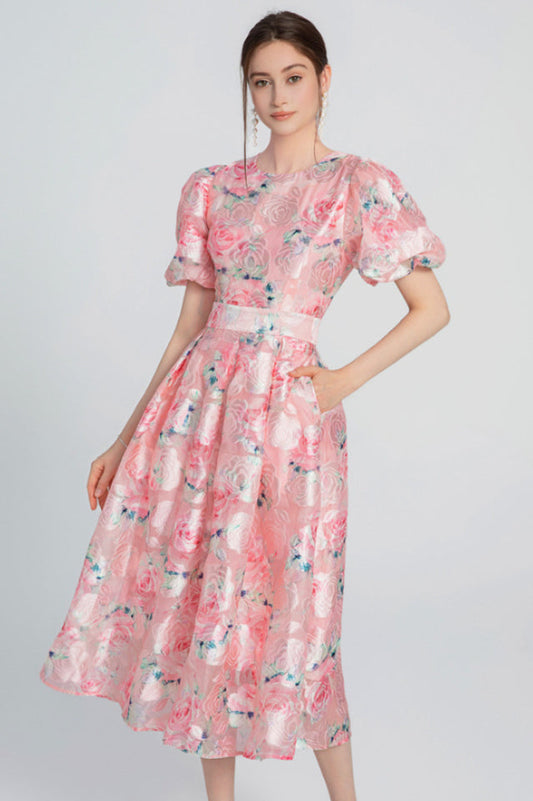 Puffy Sleeves Midi Dress | Dress In Beauty