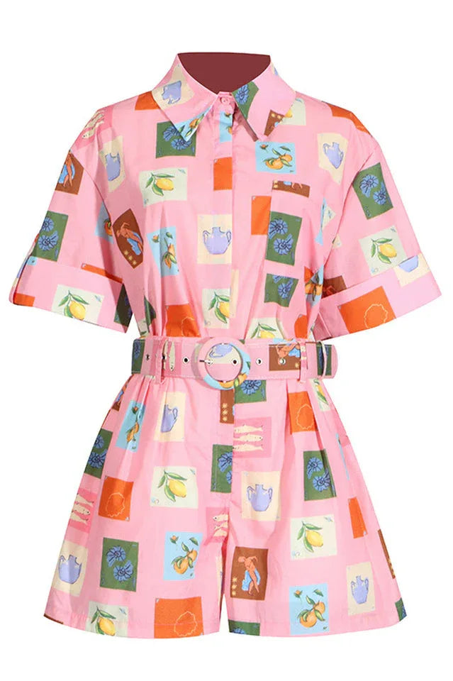 Printed Button-Up Shirt and Shorts Set - View 6 | TEVQA