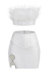 White feather sequin crop top and mini skirt set - View 9 | TEVQA