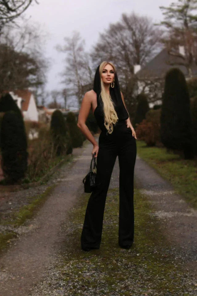 Backless Hooded Jumpsuit With Slip Pockets - TEVQA
