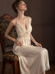 Lace Splicing Satin Robe & Slip Dress Set