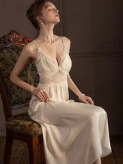 Lace Trim Satin Robe and Slip Set - View 8 | TEVQA