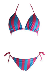 Women's Striped Halter Bikini Set - View 6 | TEVQA