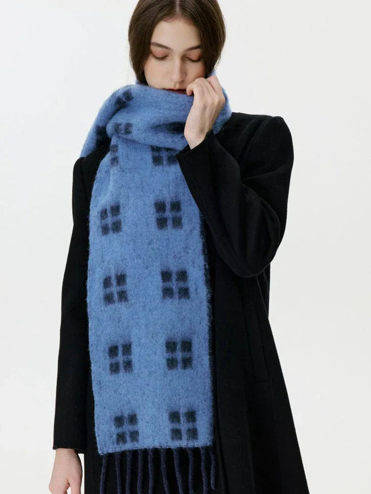 Vintage Windowpane Check Wool Blend Scarf - TEVQA