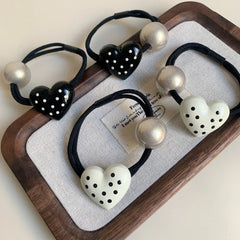 Polka Dot Heart and Pearl Hair Tie - View 7 | TEVQA
