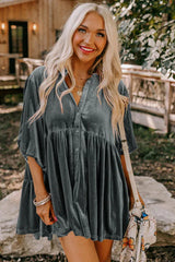 Chestnut Ruffle Velvet Tunic Top - View 6 | TEVQA