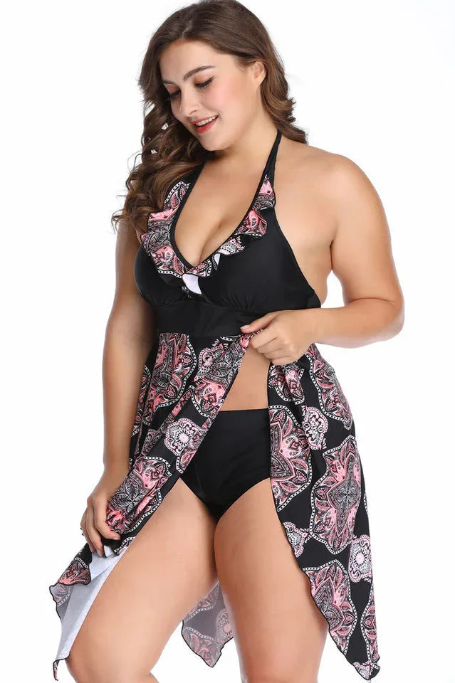 Plus Size Tankini Swimsuit with Skirt - View 9 | TEVQA