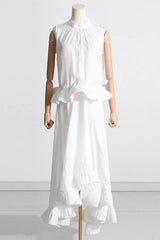 Sleeveless Ruffle Mock Neck Top and Skirt Set - View 11 | TEVQA