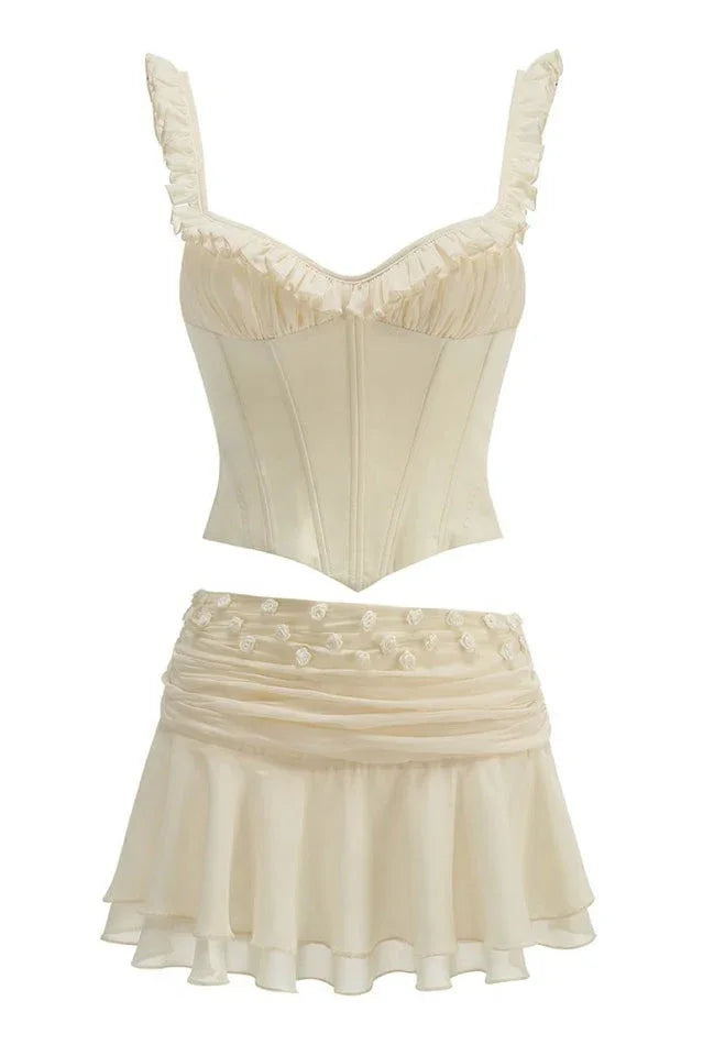Amelia Corset Lace Up Ruffle Skirt Set - View 6 | TEVQA