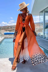 Leopard Print Tie Waist Kaftan - View 6 | TEVQA