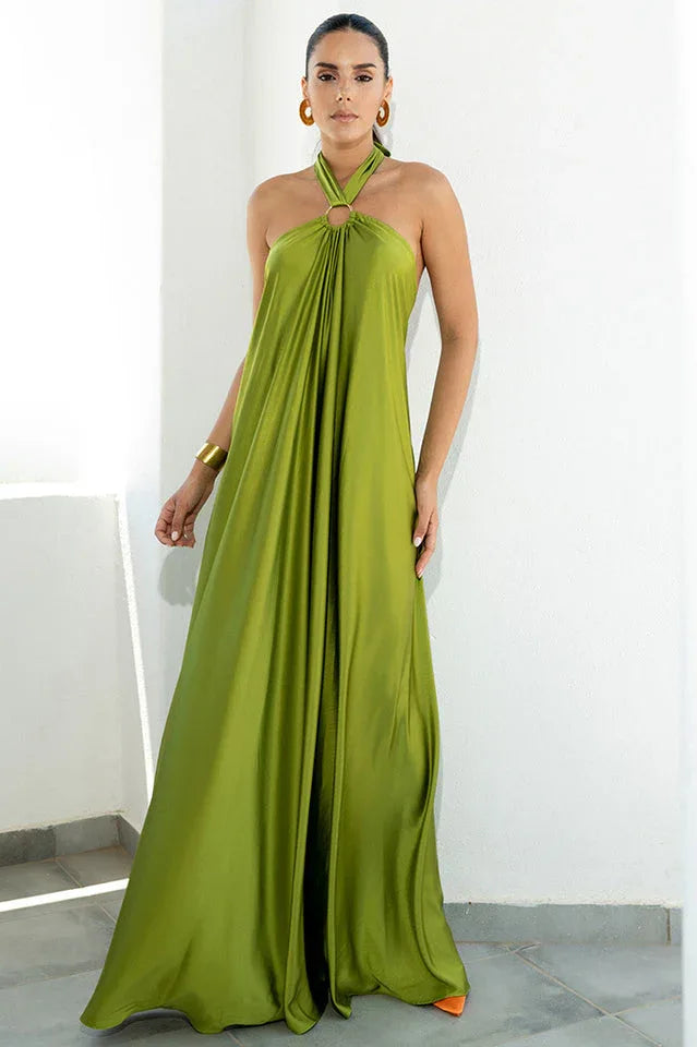 Ofelia Satin Halter Loop Maxi Dress - View 10 | TEVQA
