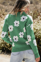 Floral Knit Quarter-Zip Sweater - View 8 | TEVQA