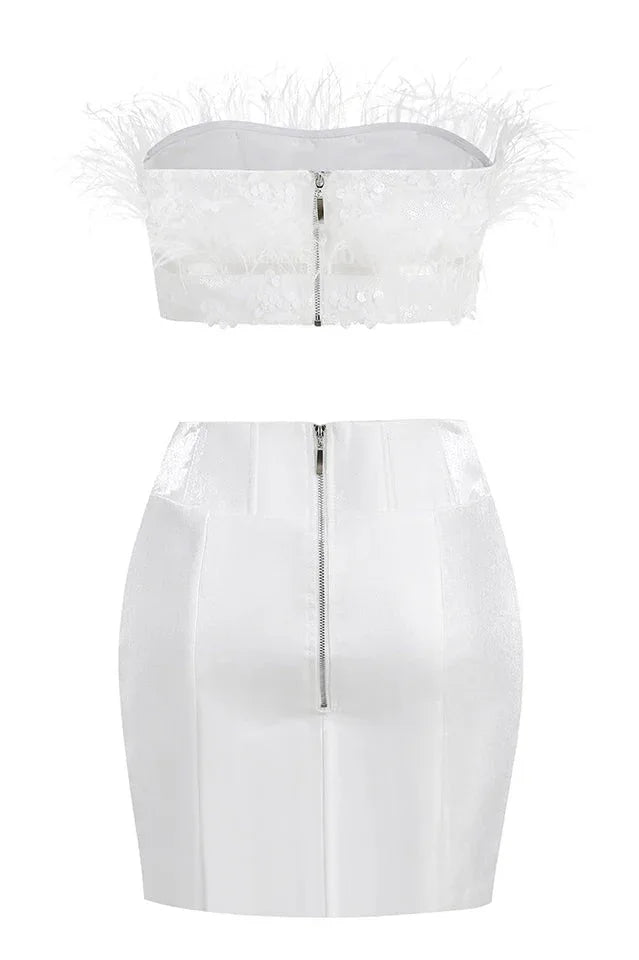 White feather sequin crop top and mini skirt set - View 10 | TEVQA
