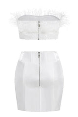 White feather sequin crop top and mini skirt set - View 10 | TEVQA