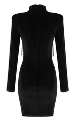Black velvet mini dress with crystal fringe detail - View 13 | TEVQA