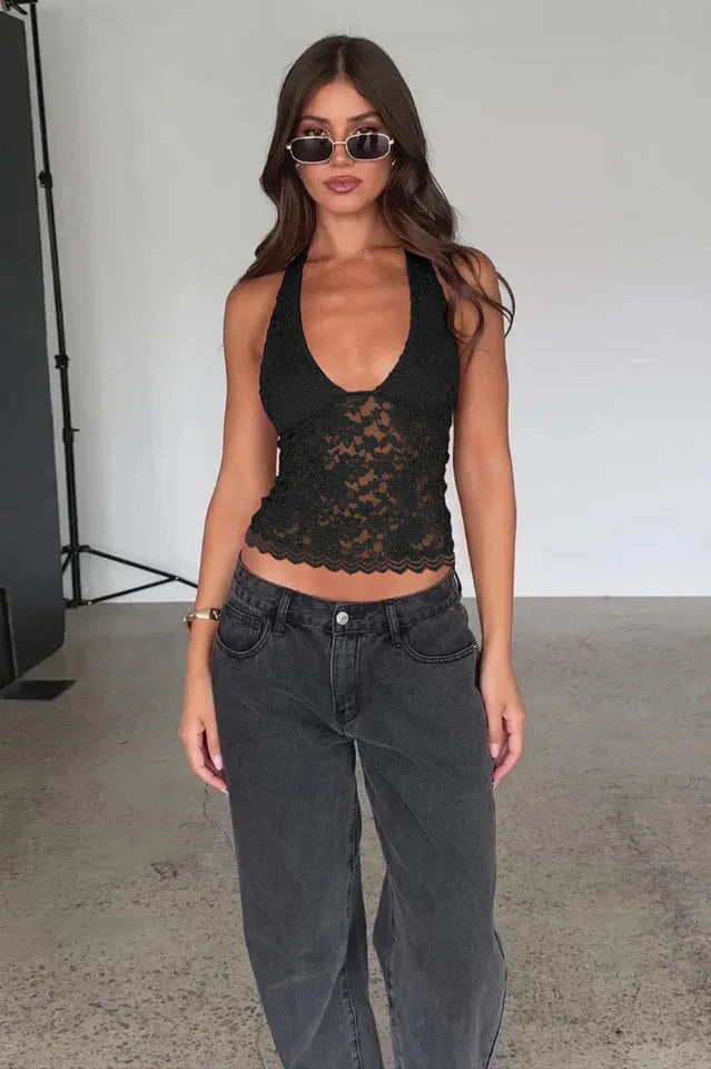 Lilac Bloom Floral Lace Halter Top - View 10 | TEVQA