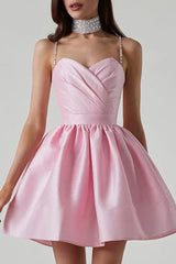 Aqua Blue Taffeta Mini Skater Dress with Crystal Straps - View 7 | TEVQA
