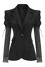 Product shot of a black blazer with embellished sleeves