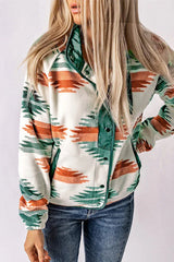 Western Aztec Print Fleece Jacket - TEVQA