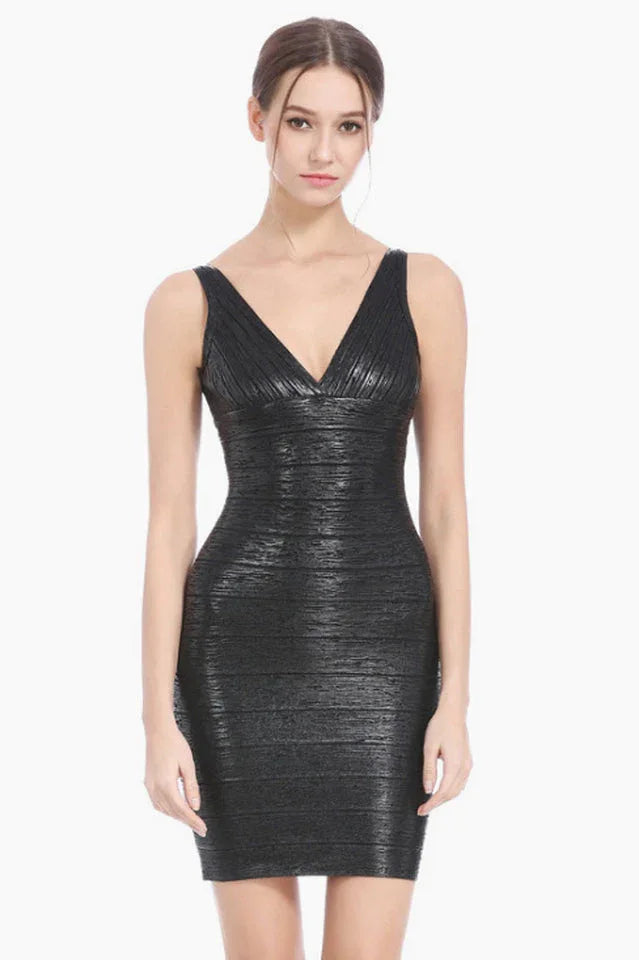 V-Neck Bandage Bodycon Dress - TEVQA