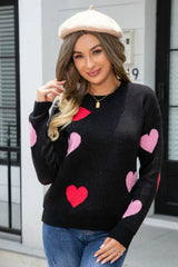 Soft Pink Heart Print Knit Sweater - View 7 | TEVQA