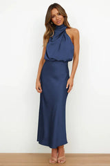 Satin Halter Neck Midi Dress - View 51 | TEVQA