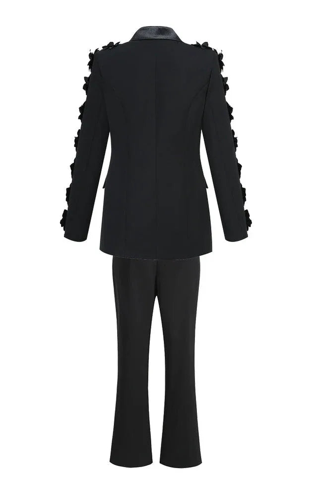 Embellished black crepe blazer with satin lapels - View 8 | TEVQA