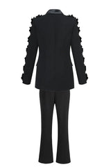 Embellished black crepe blazer with satin lapels - View 8 | TEVQA