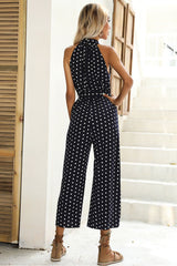 Polka Dots Print Funnel Neck Belted Jumpsuit | Dress In Beauty