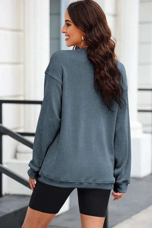 Oversized crew neck ribbed knit sweatshirt - View 7 | TEVQA