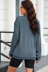 Oversized crew neck ribbed knit sweatshirt - View 7 | TEVQA