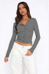 Black Button-Up Knit Top - View 10 | TEVQA