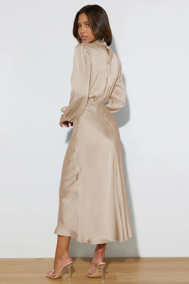 High Neck Satin Midi Dress - View 18 | TEVQA