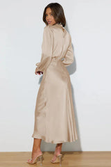 High Neck Satin Midi Dress - View 18 | TEVQA