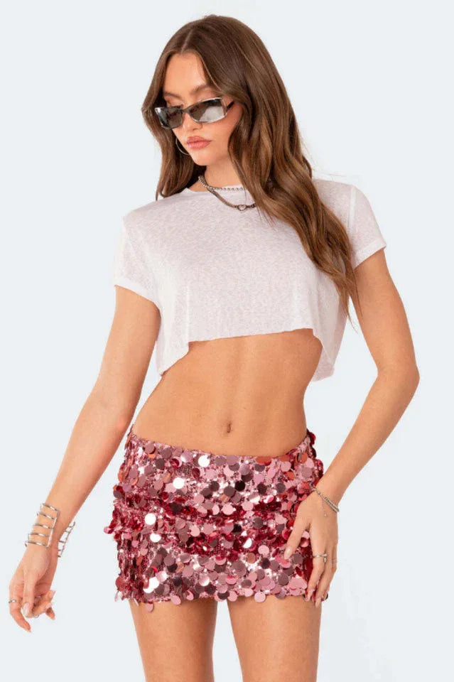 Sequin mini skirt with high waist and zipper closure - View 12 | TEVQA
