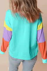 Playful Color Block Long Sleeve Top - TEVQA