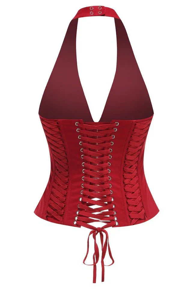 Celleen Halter Lace Up Corset - View 9 | TEVQA
