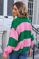 Vibrant Color Block Striped Cardigan - TEVQA