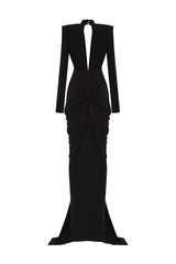Embellished V-Neck Draped Gown - View 9 | TEVQA