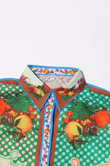 Fruit print satin shirt and wide leg pants set - View 8 | TEVQA