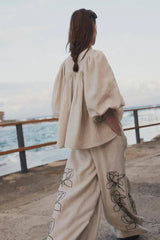 Lola Linen Embroidery Shirt and Pants Set - View 7 | TEVQA
