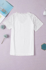 White Floral Lace & Eyelet Embroidery V-Neck Blouse - TEVQA