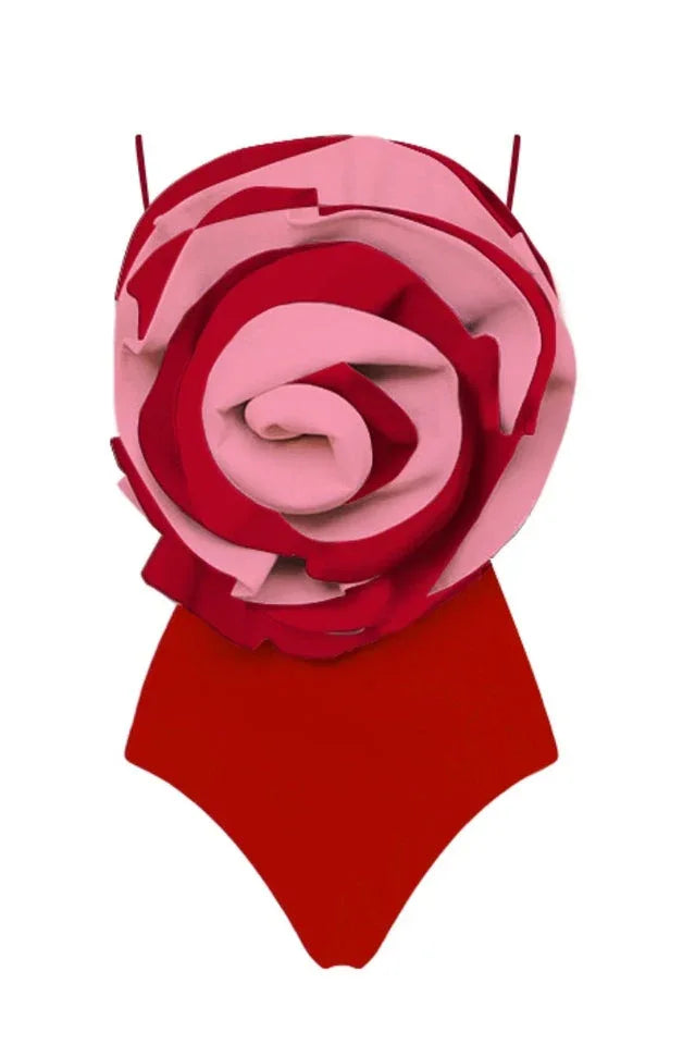 Camilla Resort Set featuring a 3D rose one-piece swimsuit and ruffled maxi skirt - View 8 | TEVQA