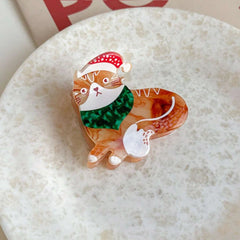 Festive Christmas Cat Acetate Hair Claw Clip (2.5 Inch)