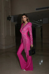Women's Long Sleeve Flared Leg Jumpsuit - View 6 | TEVQA