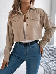 Midnight Noir Corduroy Cropped Jacket - View 16 | TEVQA