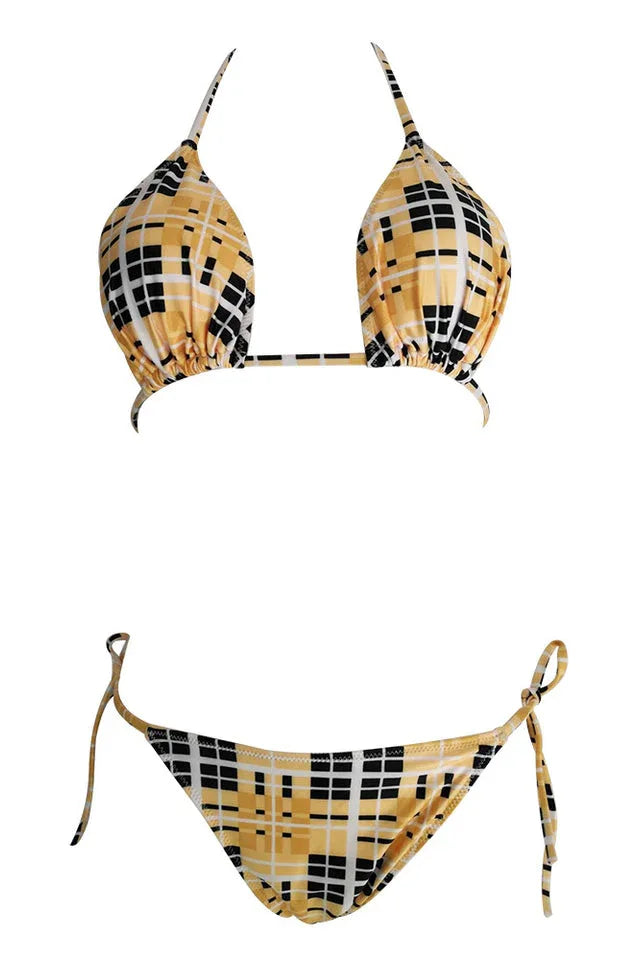 Women's Striped Halter Bikini Set - View 7 | TEVQA
